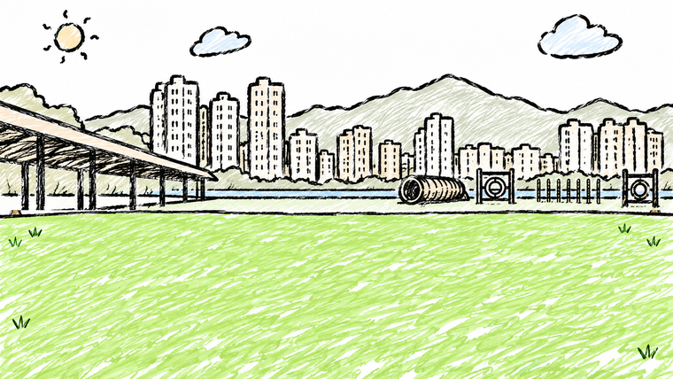 蝴蝶谷道寵物公園手繪插畫