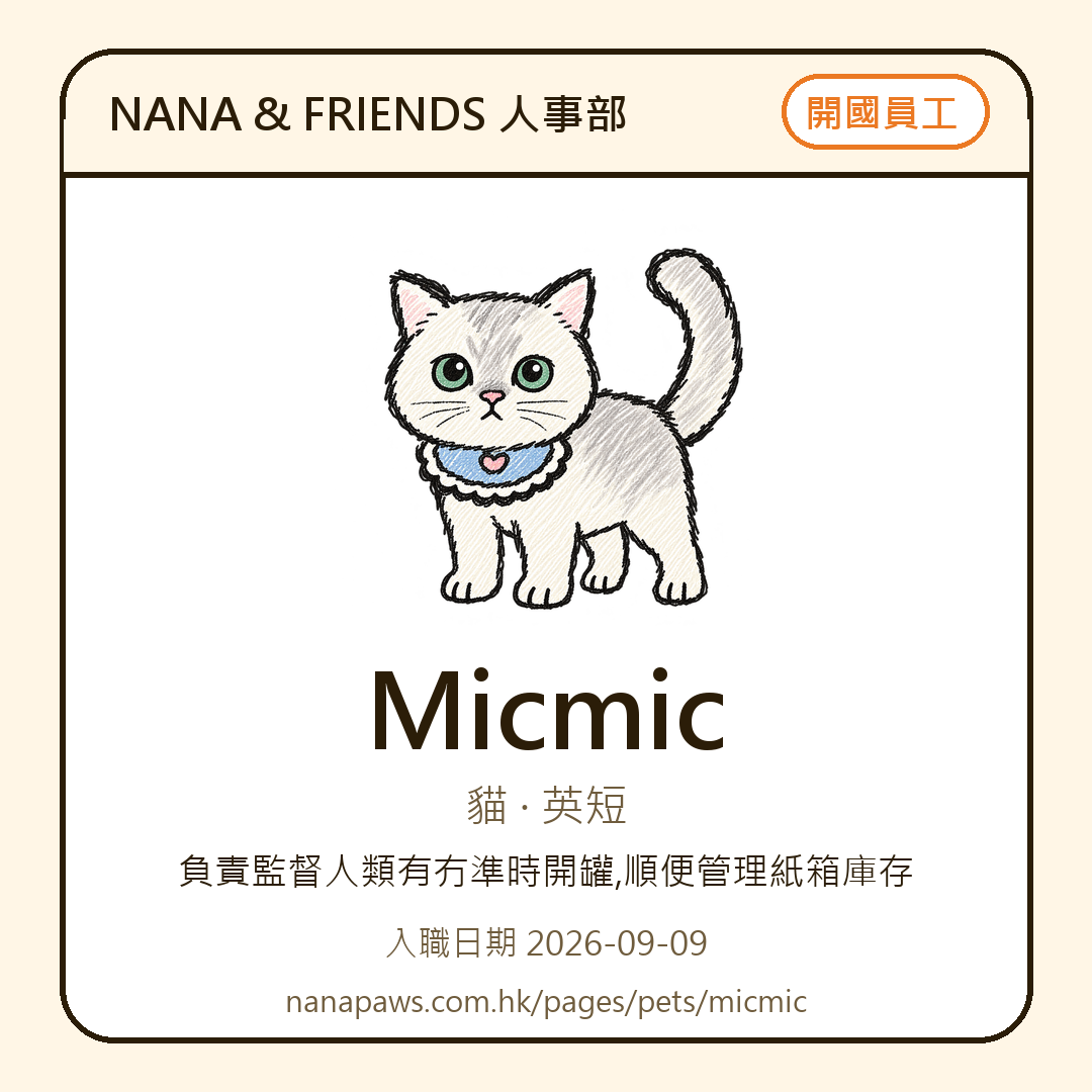 Micmic 嘅 NANA & FRIENDS 入職證